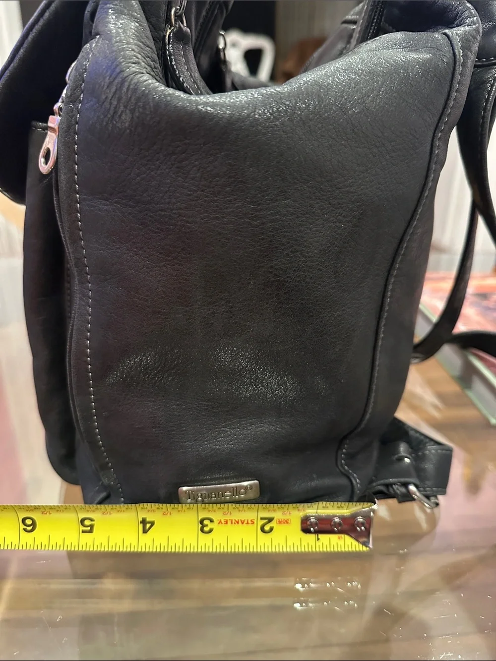 Tignanello Convertible Black Leather Backpack / Sling with Silver Hardware
